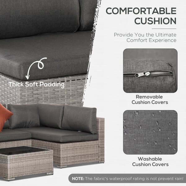 Outsunny 6-Seater Garden Rattan Furniture PE Rattan Sofa Set, Outdoor All Weather Conservatory Furniture, w/ Tempered Glass Coffee Table Aosom UK