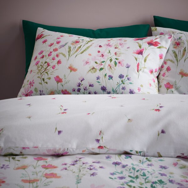 Watercoloured Floral Brushed Cotton Duvet Cover and Pillowcase Set