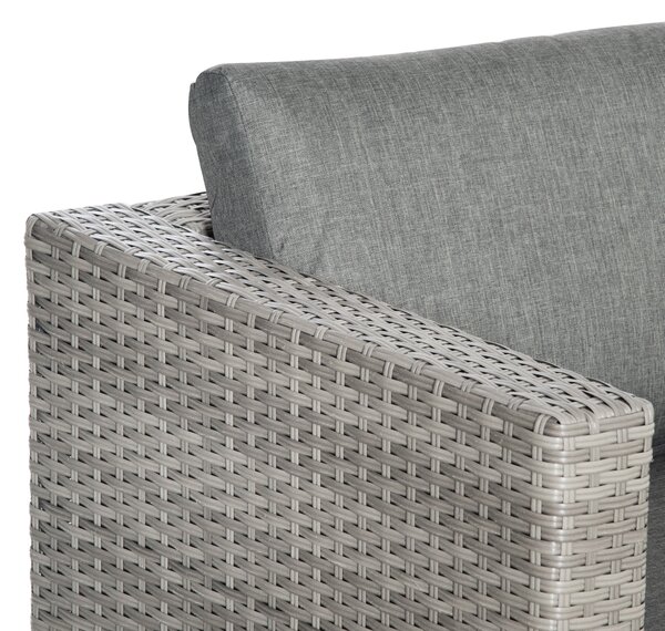 Outsunny PE Rattan Sofa Set Rattan Corner Sofa, 3 Pieces Outdoor Patio Wicker Conversation Chaise Lounge w/ Tempered Glass Table-top & Cushion Grey