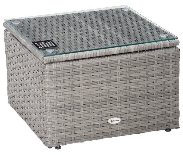 Outsunny PE Rattan Sofa Set Rattan Corner Sofa, 3 Pieces Outdoor Patio Wicker Conversation Chaise Lounge w/ Tempered Glass Table-top & Cushion Grey