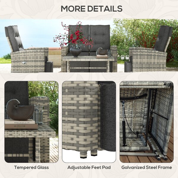 Outsunny 4 Piece Rattan Garden Furniture Set Outdoor Sofa Sectional Set with Glass Top Table for Yard, Poolside, Light Grey Aosom UK
