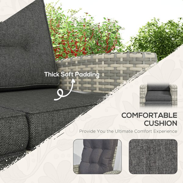Outsunny 4 Piece Rattan Garden Furniture Set Outdoor Sofa Sectional Set with Glass Top Table for Yard, Poolside, Light Grey Aosom UK