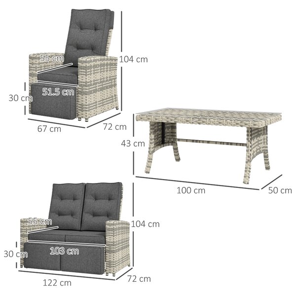Outsunny 4 Piece Rattan Garden Furniture Set Outdoor Sofa Sectional Set with Glass Top Table for Yard, Poolside, Light Grey Aosom UK