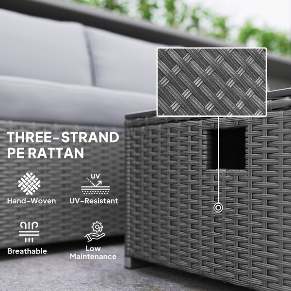 Outsunny Five Piece Rattan Garden Furniture Set with Gas Fire Pit Table and Footstool - Grey