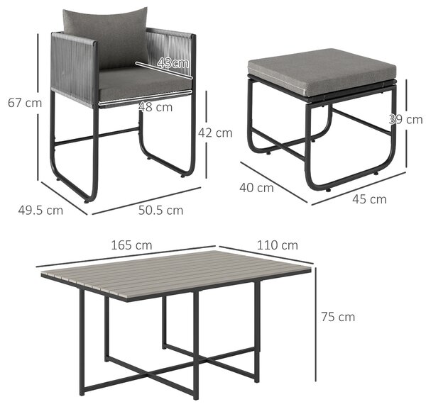 Outsunny 10 Seater Rattan Cube Garden Furniture Set, Rattan Dining Set with Cushions, Outdoor Dining Table and Chairs with 6 Armchairs, 4 Stools, Rectangular Wood Grain Plastic Top Table, Grey