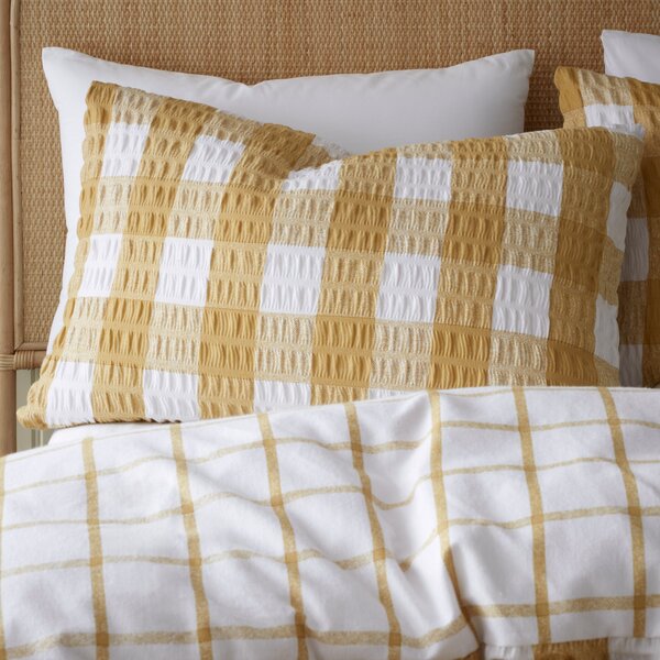 Catherine Lansfield Caramel Gingham Seersucker Duvet Cover and Pillowcase Set