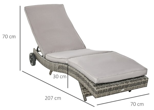 Outsunny Patio Wicker Chaise Lounge Chair, Outdoor PE Rattan Sun lounger with Adjustable Backrest and 2 Wheels