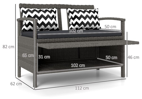 Outsunny 160L Storage Two-Seater Rattan Bench - Grey