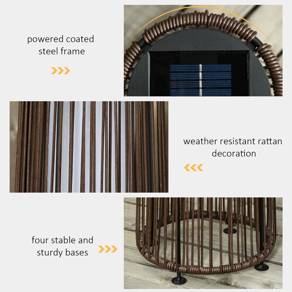 Outsunny Rattan Solar Lantern, PE Wicker Solar Powered Garden Lights with Auto On/Off, Brown Aosom UK