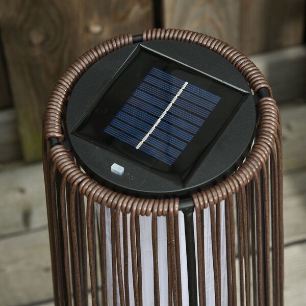 Outsunny Rattan Solar Lantern, PE Wicker Solar Powered Garden Lights with Auto On/Off, Brown Aosom UK