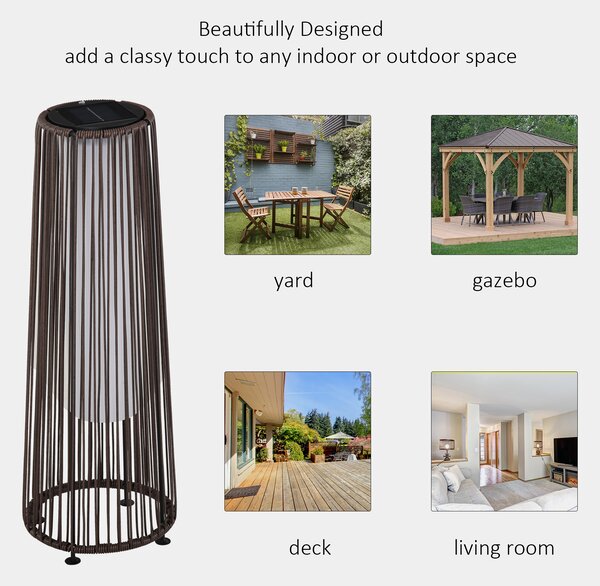 Outsunny Rattan Solar Lantern, PE Wicker Solar Powered Garden Lights with Auto On/Off, Brown Aosom UK