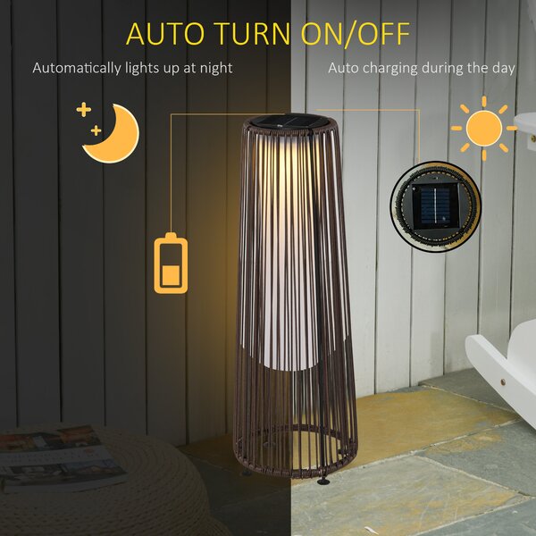 Outsunny Rattan Solar Lantern, PE Wicker Solar Powered Garden Lights with Auto On/Off, Brown Aosom UK