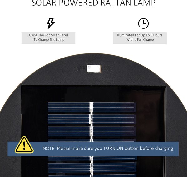 Outsunny Patio Garden Solar Powered Lights Woven Resin Wicker Lantern Auto On/Off for Porch, Yard, Lawn, Courtyard, Black Aosom UK