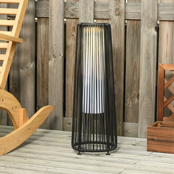 Outsunny Patio Garden Solar Powered Lights Woven Resin Wicker Lantern Auto On/Off for Porch, Yard, Lawn, Courtyard, Black Aosom UK
