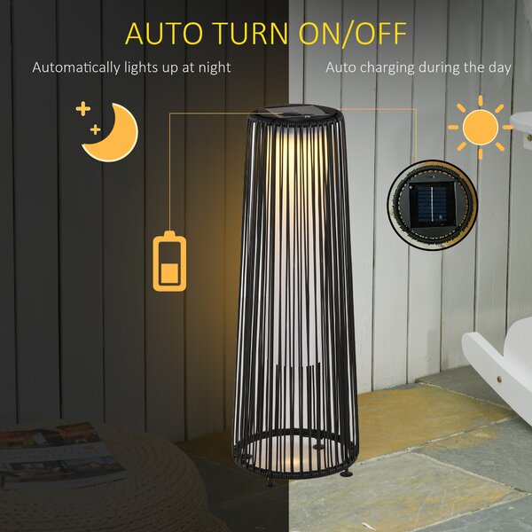 Outsunny Patio Garden Solar Powered Lights Woven Resin Wicker Lantern Auto On/Off for Porch, Yard, Lawn, Courtyard, Black Aosom UK