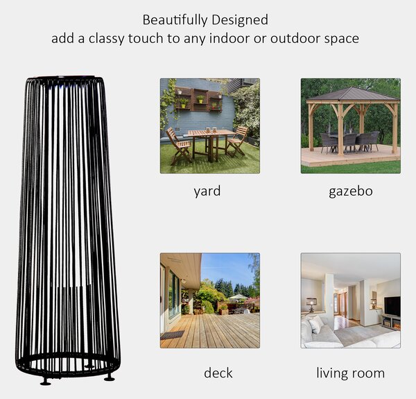 Outsunny Patio Garden Solar Powered Lights Woven Resin Wicker Lantern Auto On/Off for Porch, Yard, Lawn, Courtyard, Black Aosom UK
