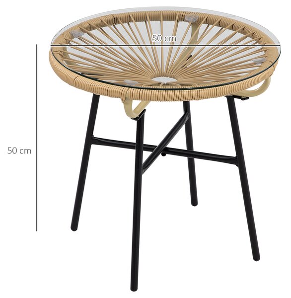 Outsunny Rattan Side Table, Round Outdoor Coffee Table, with Round PE Rattan and Tempered Glass Table Top for Patio, Garden, Balcony, Black