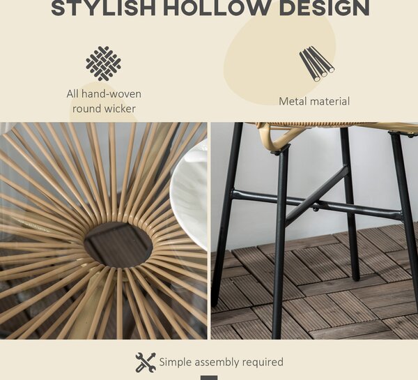 Outsunny Rattan Side Table, Round Outdoor Coffee Table, with Round PE Rattan and Tempered Glass Table Top for Patio, Garden, Balcony, Black