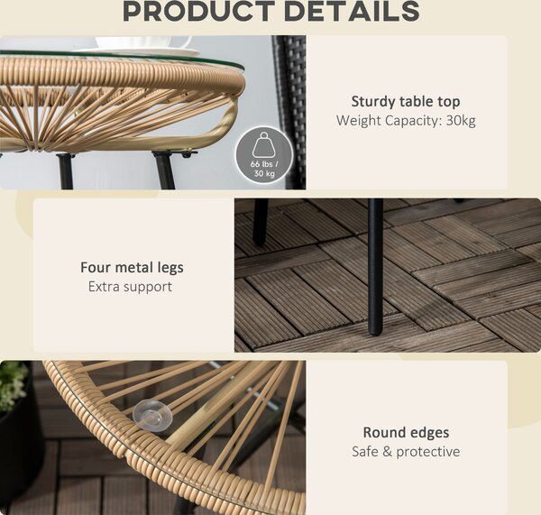 Outsunny Rattan Side Table, Round Outdoor Coffee Table, with Round PE Rattan and Tempered Glass Table Top for Patio, Garden, Balcony, Black