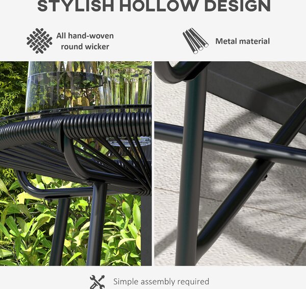 Outsunny Rattan Side Table, Round Outdoor Coffee Table, with Round PE Rattan and Tempered Glass Table Top for Patio, Garden, Balcony, Black