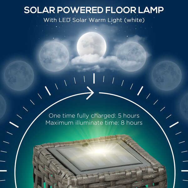 Outsunny Waterproof Outdoor Rattan Solar Lantern, Brushed PE Wicker Patio Garden Lantern w/ Auto On/Off Solar Powered LED Lights Aosom UK