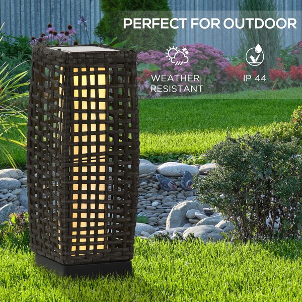 Outsunny Waterproof Outdoor Rattan Solar Lantern, Brushed PE Wicker Patio Garden Lantern w/ Auto On/Off Solar Powered LED Lights Aosom UK