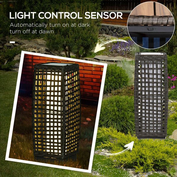Outsunny Waterproof Outdoor Rattan Solar Lantern, Brushed PE Wicker Patio Garden Lantern w/ Auto On/Off Solar Powered LED Lights Aosom UK