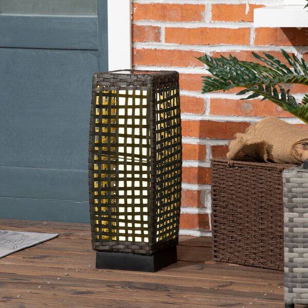 Outsunny Waterproof Outdoor Rattan Solar Lantern, Brushed PE Wicker Patio Garden Lantern w/ Auto On/Off Solar Powered LED Lights Aosom UK