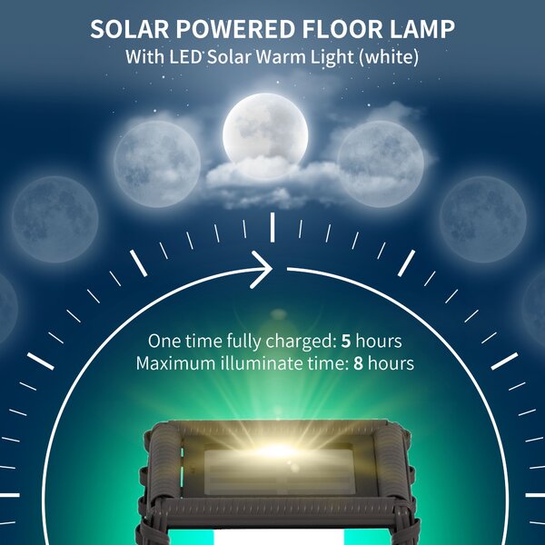 Outsunny Solar Powered Floor Lamp, LED Outdoor Garden Lantern, Pathway Light, Decorative Lighting with Auto On/Off, Grey Aosom UK