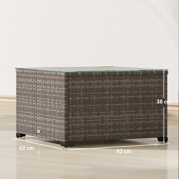 Outsunny 62 x 62cm Glass-Top Rattan Side Table - Black