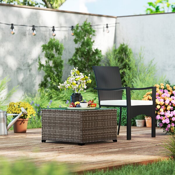 Outsunny 62 x 62cm Glass-Top Rattan Side Table - Black