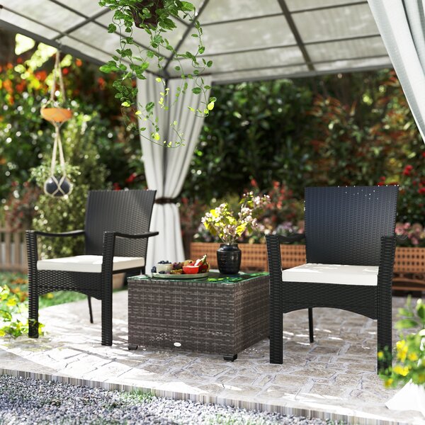 Outsunny 62 x 62cm Glass-Top Rattan Side Table - Black