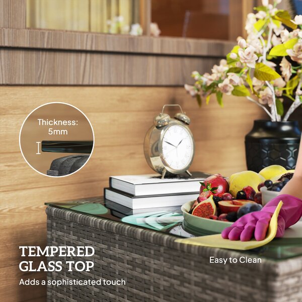 Outsunny 62 x 62cm Glass-Top Rattan Side Table - Black