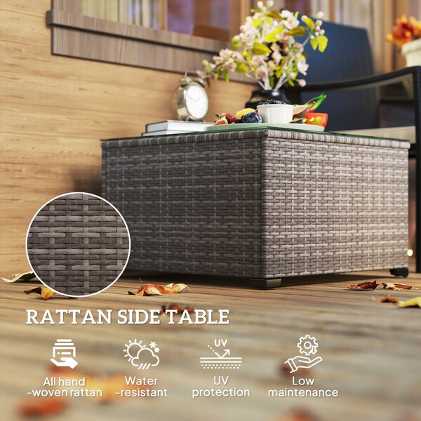 Outsunny 62 x 62cm Glass-Top Rattan Side Table - Black