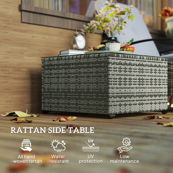 Outsunny 62 x 62cm Glass-Top Rattan Side Table - Light Grey
