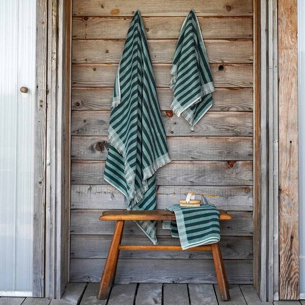 Piglet Pine Green Pembroke Stripe Cotton Towels Size Facecloth