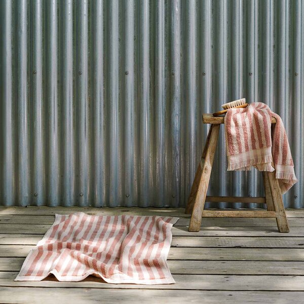 Sand Shell Pembroke Stripe Cotton Bath Mat | 50x70cm | Piglet in Bed