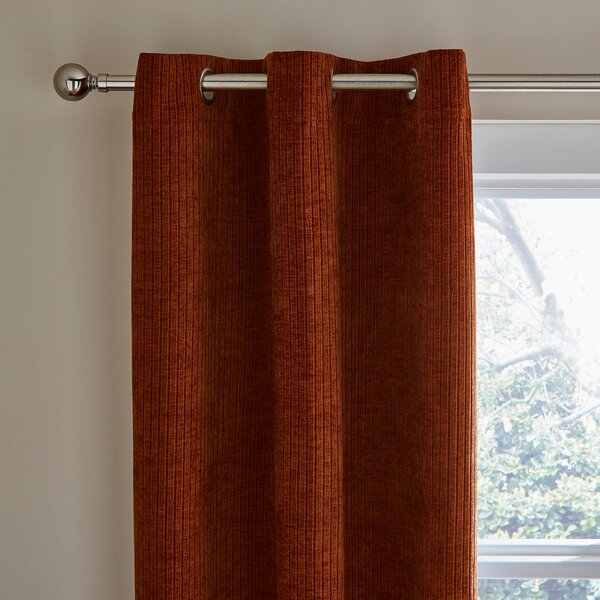 Chenille Striped Corduroy Thermal Eyelet Curtain