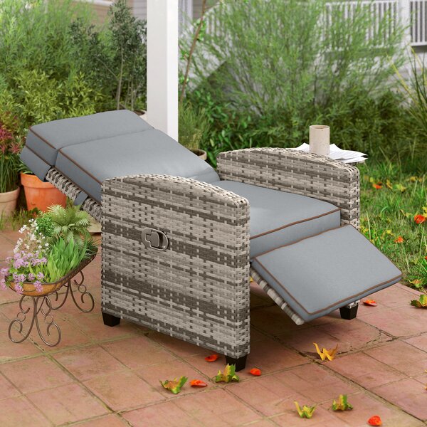 Outsunny Rattan Garden Recliner Chair, Adjustable Backrest Reclining Rattan Chair with Flip Table, Cushion and Footrest, Indoor Outdoor Lounge Reclining Sun Lounger for Patio, Mixed Grey Aosom UK