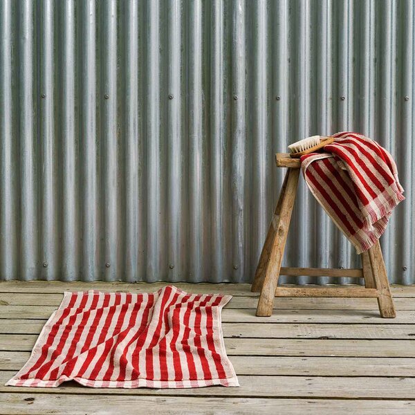 Sandstone Red Pembroke Stripe Cotton Bath Mat | 50x70cm | Piglet in Bed