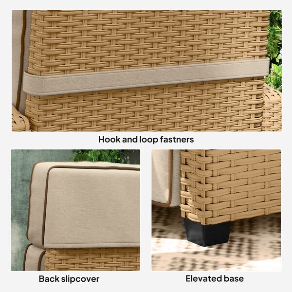 Outsunny Rattan Garden Recliner Chair, Adjustable Backrest Reclining Rattan Chair with Flip Table, Cushion and Footrest, Indoor Outdoor Lounge Reclining Sun Lounger for Patio, Yellow/Beige
