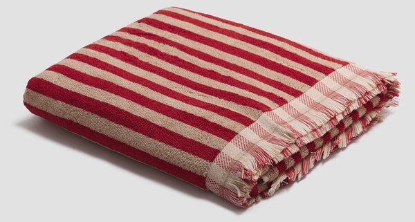 Piglet Sandstone Red Pembroke Stripe Cotton Bath Sheet Size 39in x 59in (100cm x 150cm)