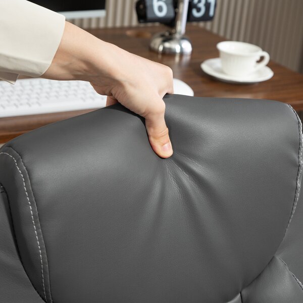 HOMCOM Faux Leather Office Chair. with Flip-Up Armrests - Charcoal Grey