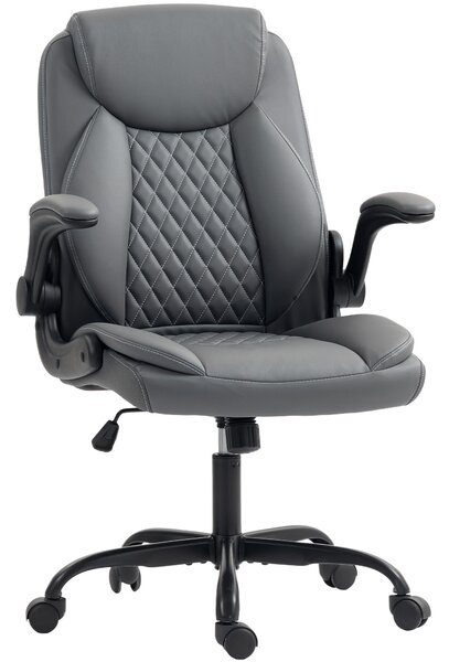 HOMCOM Faux Leather Office Chair. with Flip-Up Armrests - Charcoal Grey