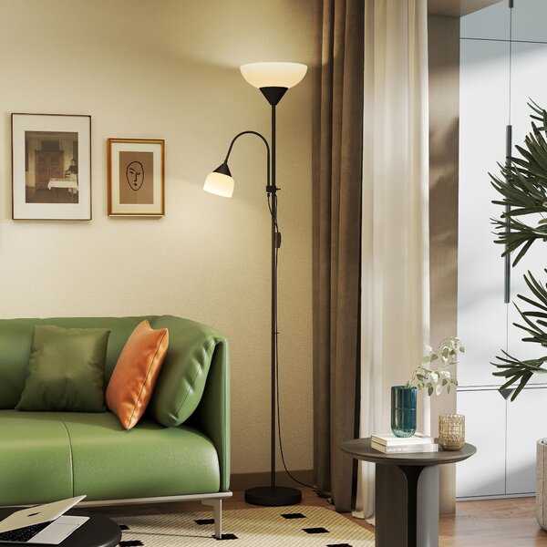 HOMCOM LED Floor Lamp for Living Room, 180cm Tall Standing Lamp, Mother and Child Uplighter with Adjustable Gooseneck, 3000K/4500K/6500K Colour Temperatures, Black