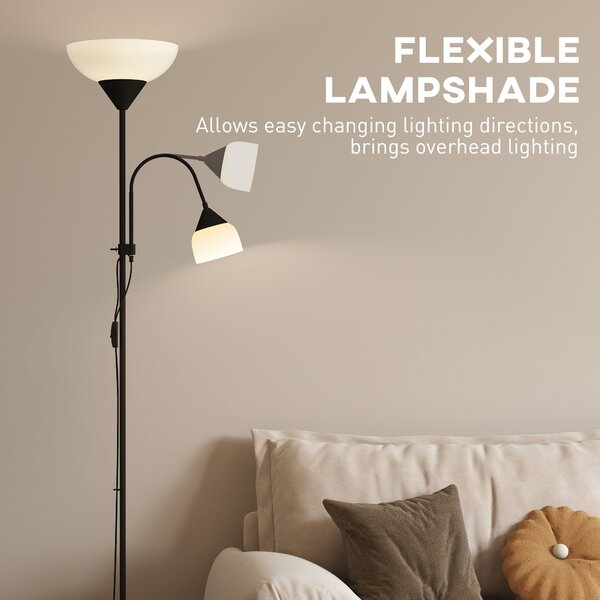 HOMCOM LED Floor Lamp for Living Room, 180cm Tall Standing Lamp, Mother and Child Uplighter with Adjustable Gooseneck, 3000K/4500K/6500K Colour Temperatures, Black