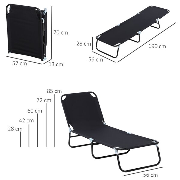 Outsunny 2 Pieces Foldable Sun Lounger Set With 5-Position Adjustable Backrest, Portable Relaxer Recliner with Lightweight Frame