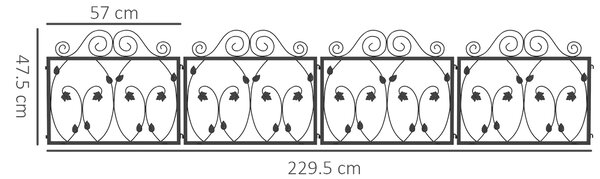 Outsunny Garden Fencing: 4-Pack Metal Wire Borders with Scroll Flower Design, Black Animal Barrier Aosom UK