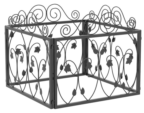 Outsunny Garden Fencing: 4-Pack Metal Wire Borders with Scroll Flower Design, Black Animal Barrier Aosom UK