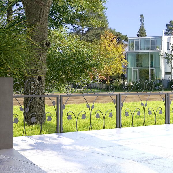 Outsunny Garden Fencing: 4-Pack Metal Wire Borders with Scroll Flower Design, Black Animal Barrier Aosom UK